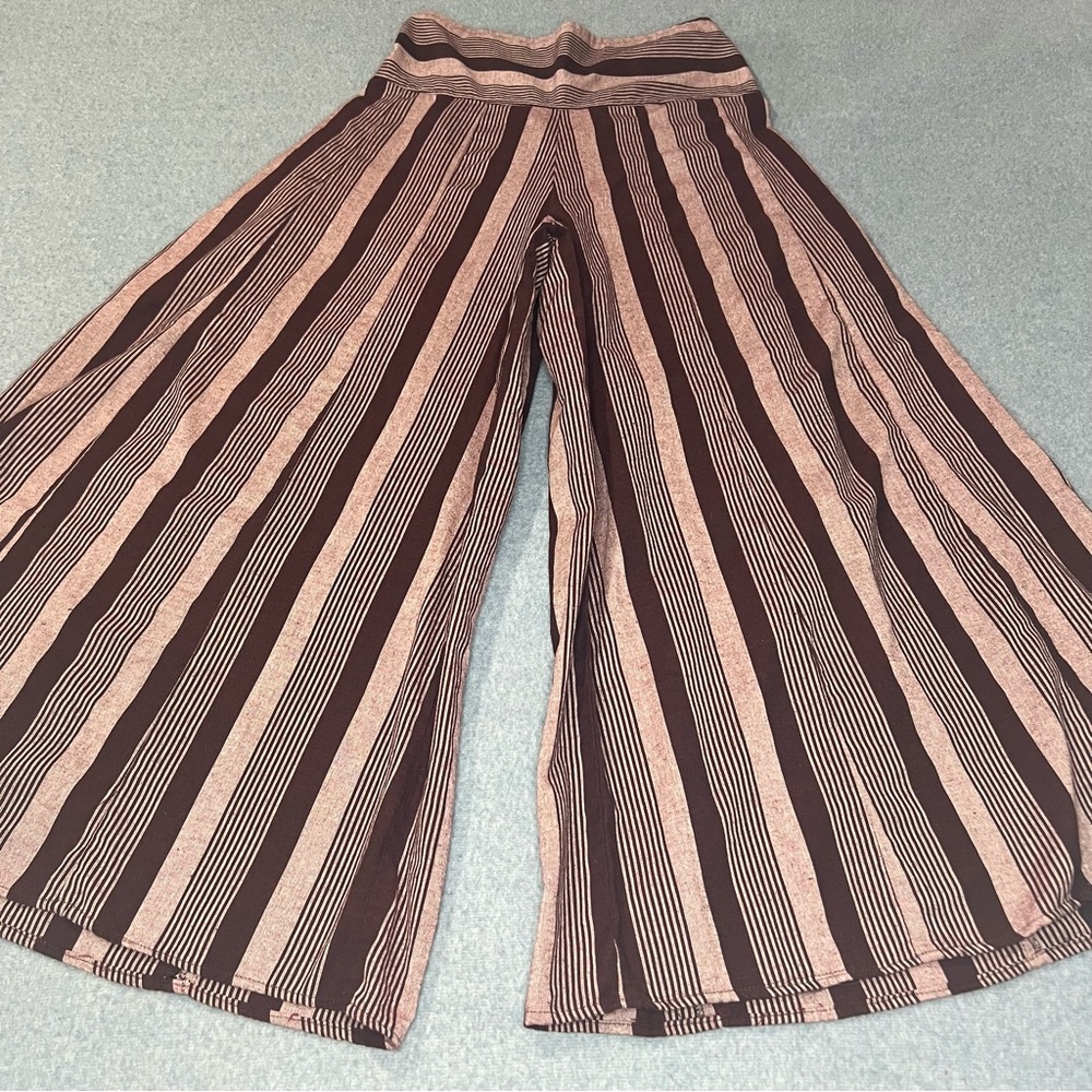 Women's Size Small Linen Blend Pants Extra Wide Leg Maroon
